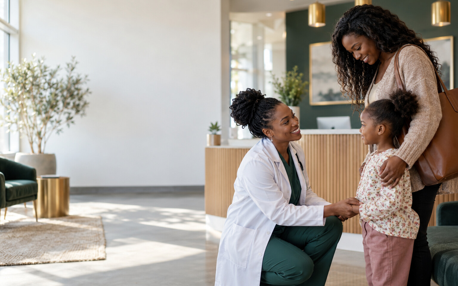 Community healthcare professional welcoming a patient